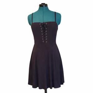 Self E Black Eyelet Lace-Up Dress Size Small Corset Mini Spaghetti Strap